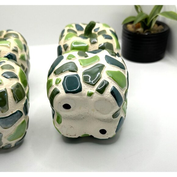 Grassland Road Mosaic Decorative Ceramic Pepper Green and White Set of 4 - Picture 5 of 5